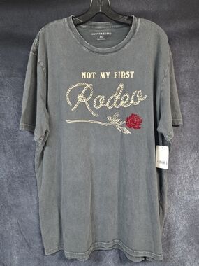 Lucky Brand Men's Washed Gray 'Not My First Rodeo' Tee with Red Rose